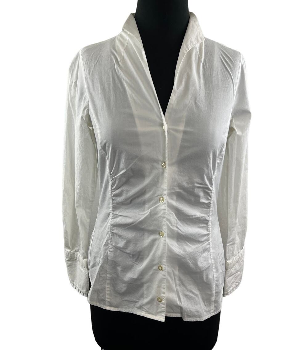 SEIDENSTICKER White Cotton Long Sleeve Stand Collar Button Down Shirt Size 34